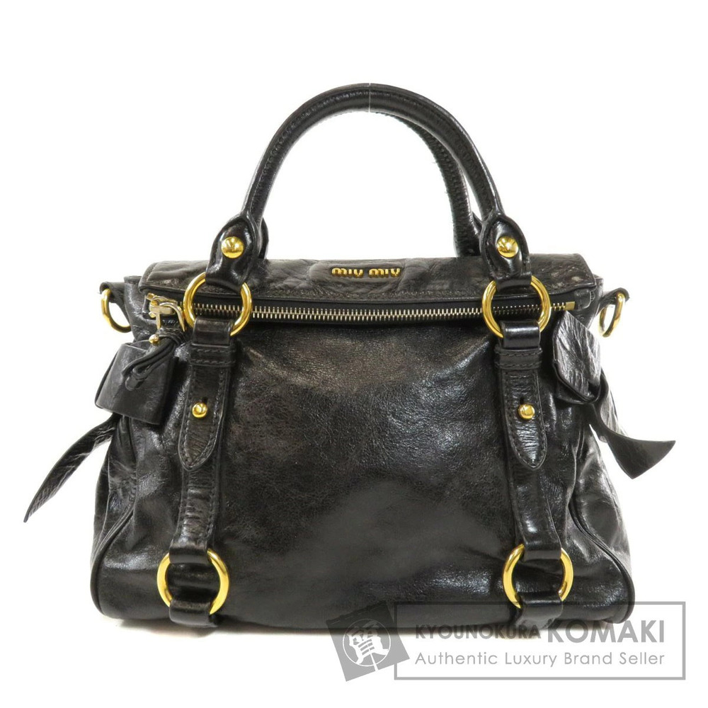 Miu Miu Black Vitello Lux Leather Bow Bag crinkled leather